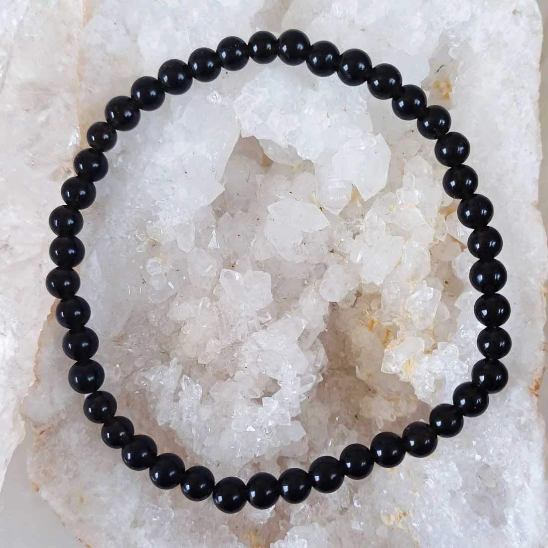 Black Obsidian 4mm mini bead bracelet with small polished black beads