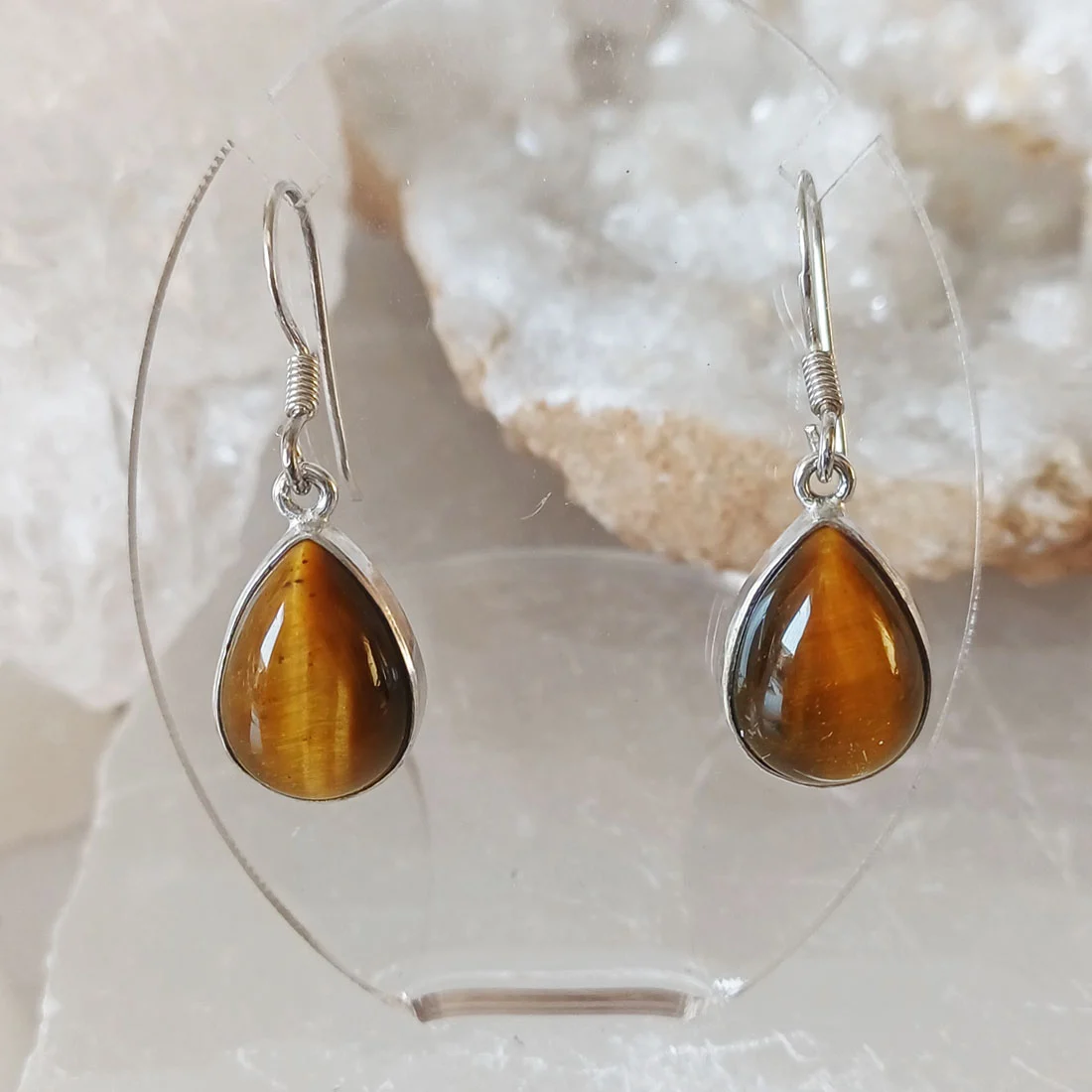 tiger eye earrings in sterling silver