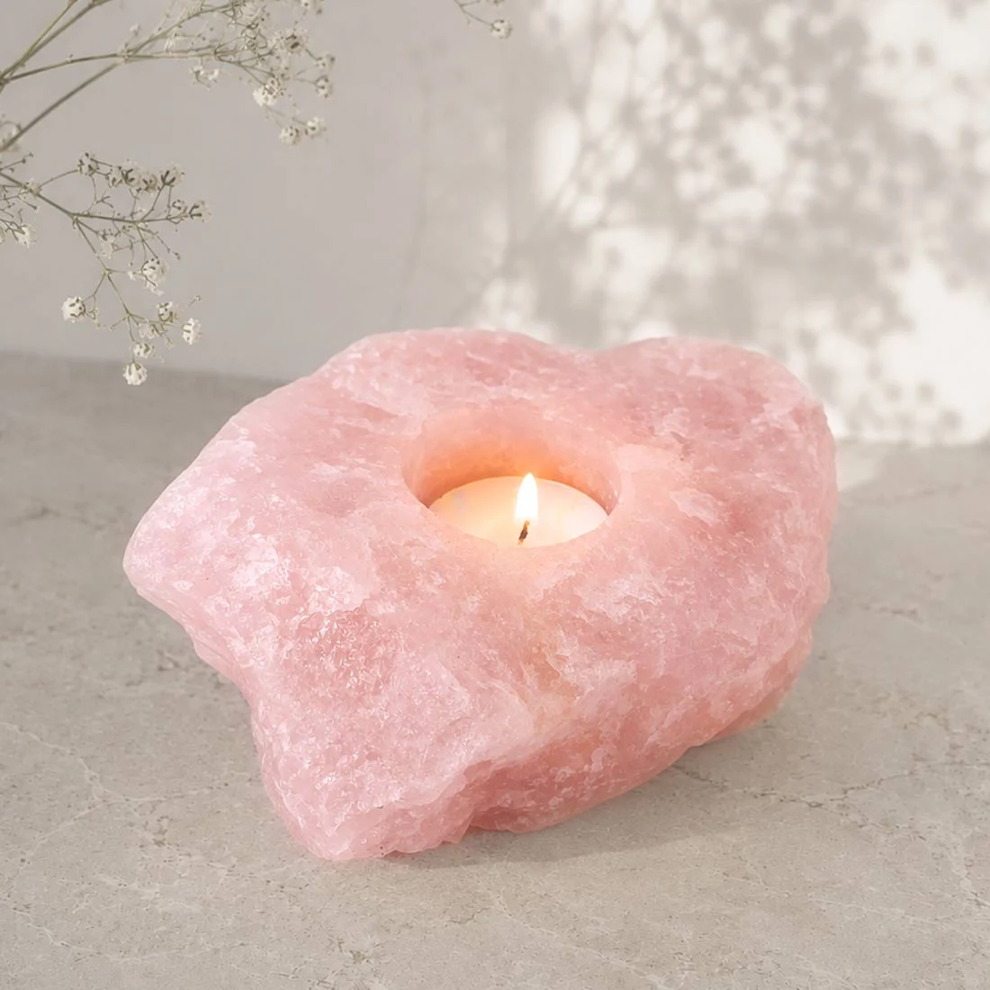 rose quartz candle holder