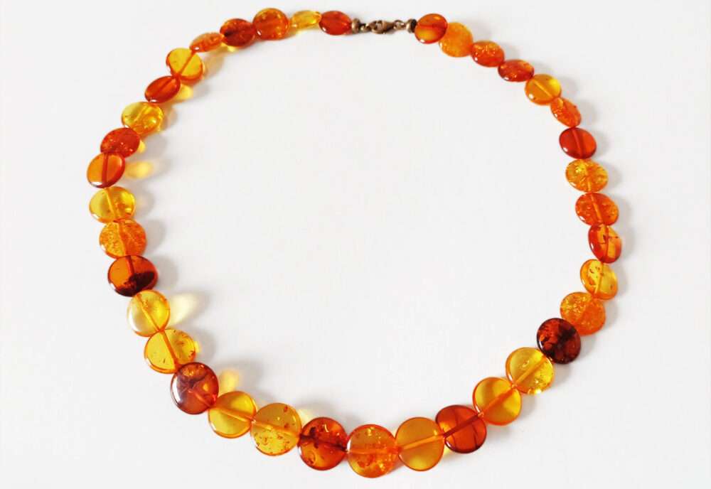 Amber Necklace With Flat Round Beads