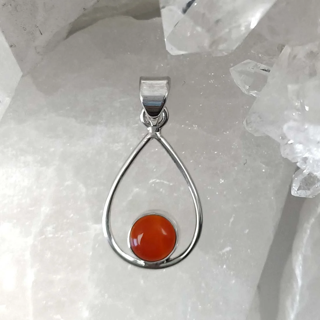 Carnelian Drop Frame Pendant - 925 Sterling Silver