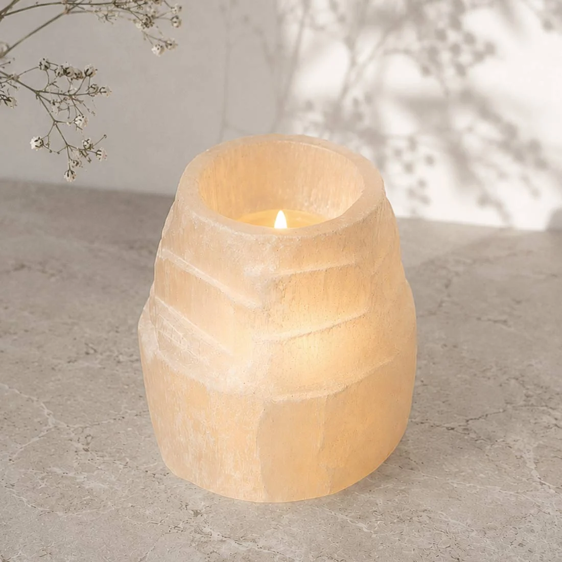 selenite candle holder