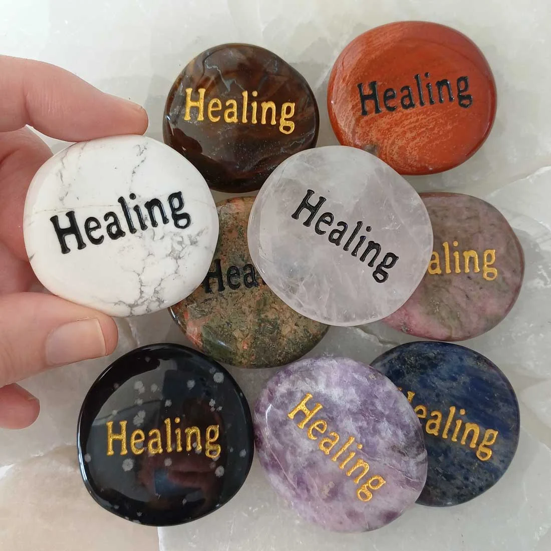Assorted Wish Stones with HEALING engraved on semiprecious minerals