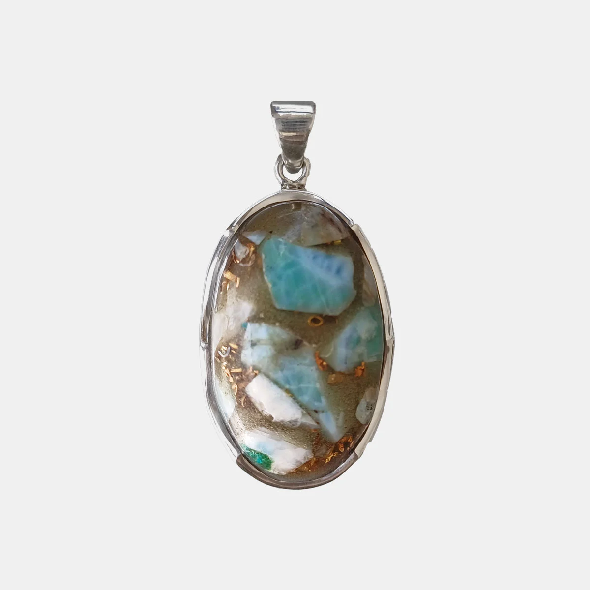 Larimar and Copper Oval Pendant – 925 Sterling Silver
