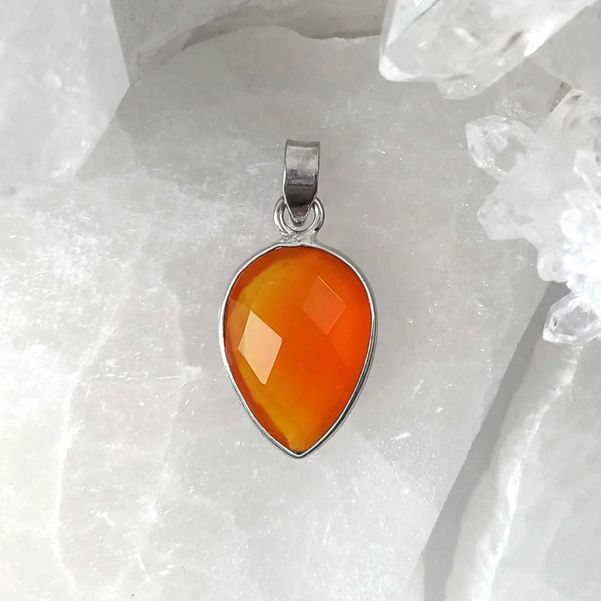 Carnelian Pendant - Reversed drop shape - 925 Sterling Silver
