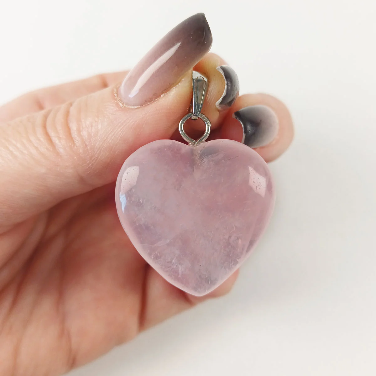 Rose Quartz heart pendant with metallic clasp
