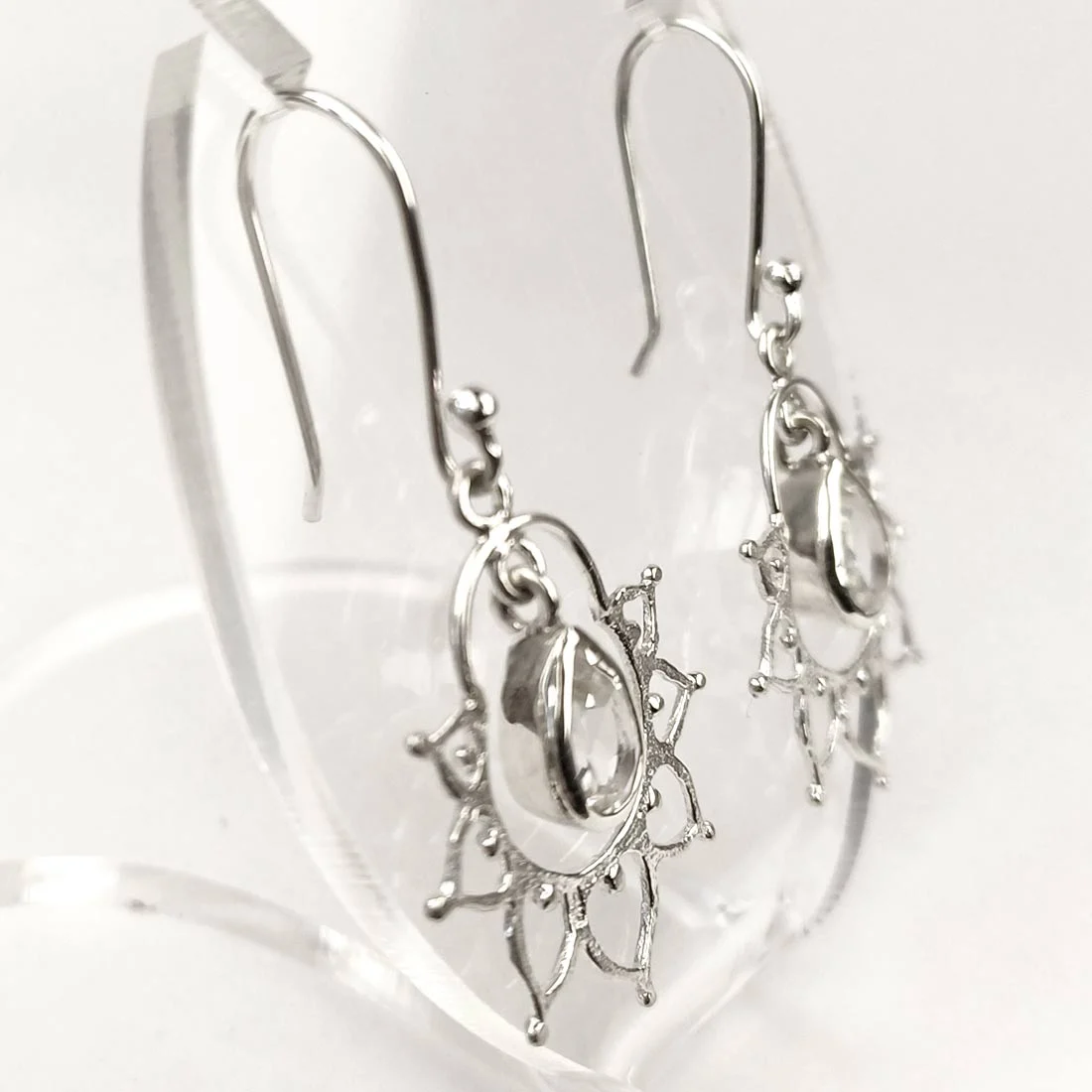 clear quartz drop earrings - lotus design