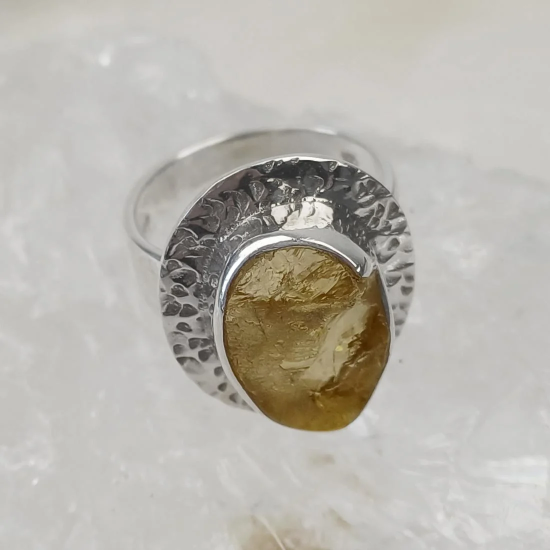 Citrine Oval Ring - Textured Frame- 925 Sterling Silver - Image 2