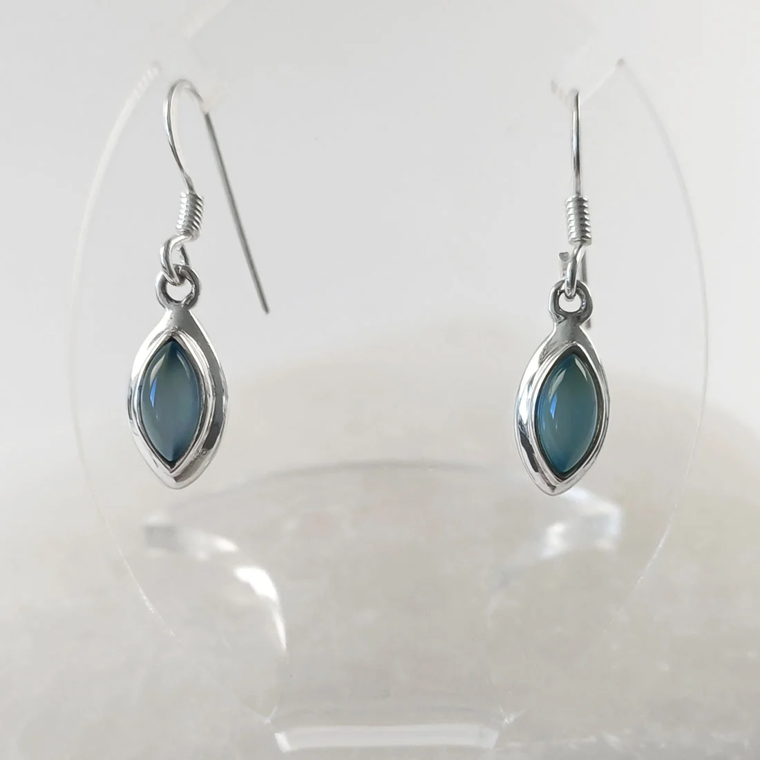 Chalcedony eye shaped earrings with natural crystal set in 925 sterling silver.