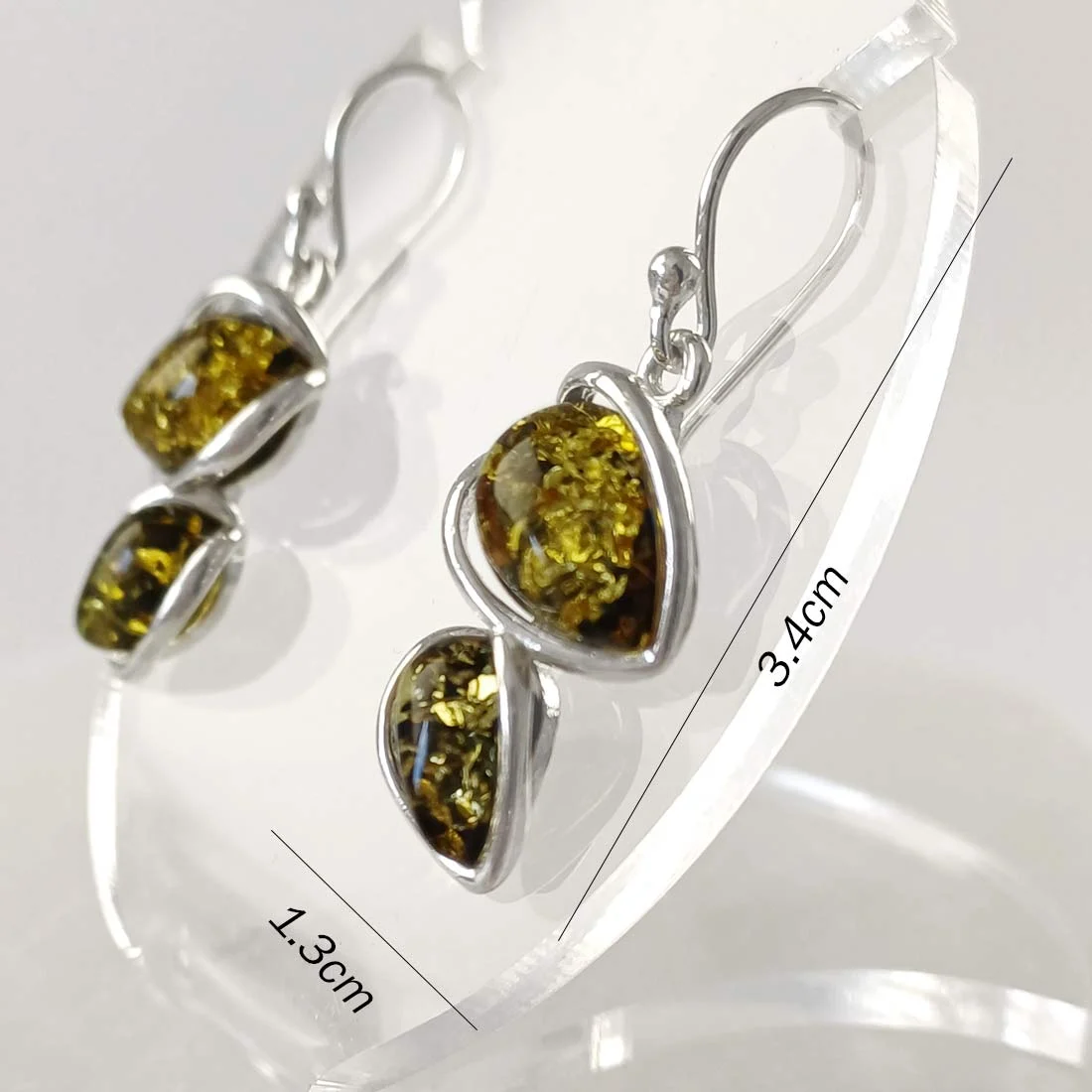 Amber green tone earrings with 925 sterling silver hooks
