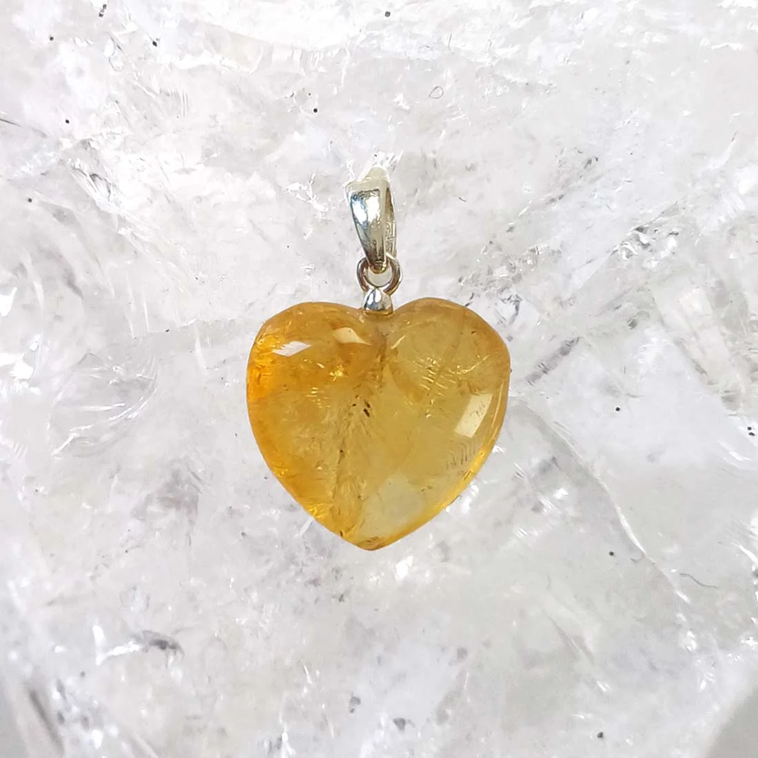 Citrine heart pendant with natural crystal and sterling silver hook