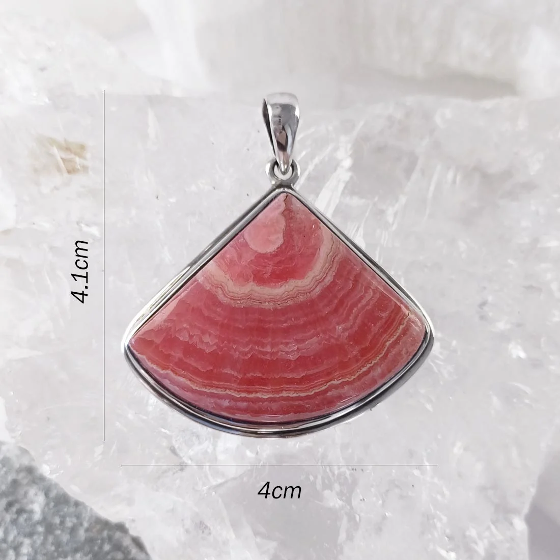 Rhodochrosite statement pendant set in 925 sterling silver, natural pink banded crystal