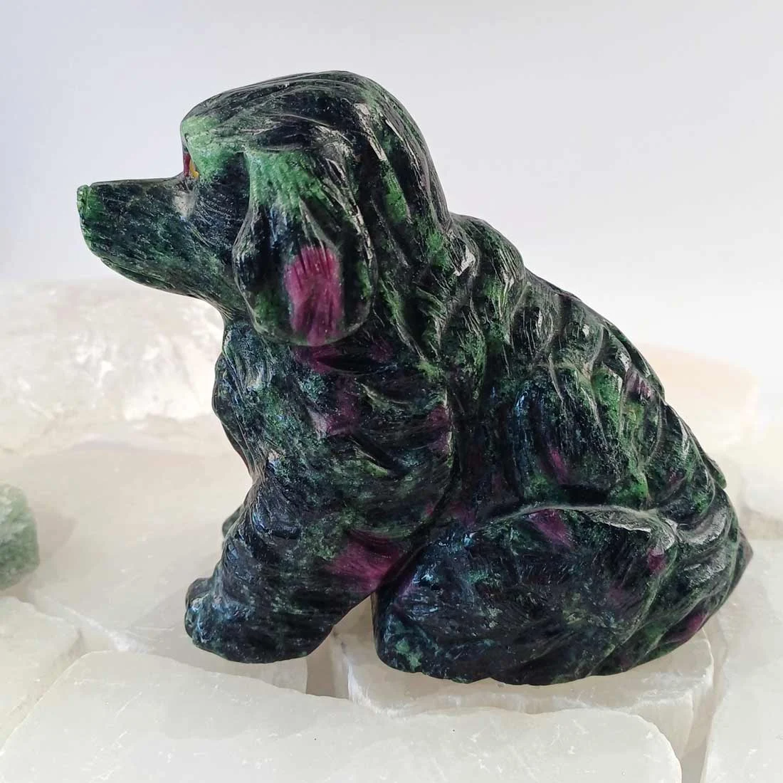 Dog Carving in Ruby with zoisite