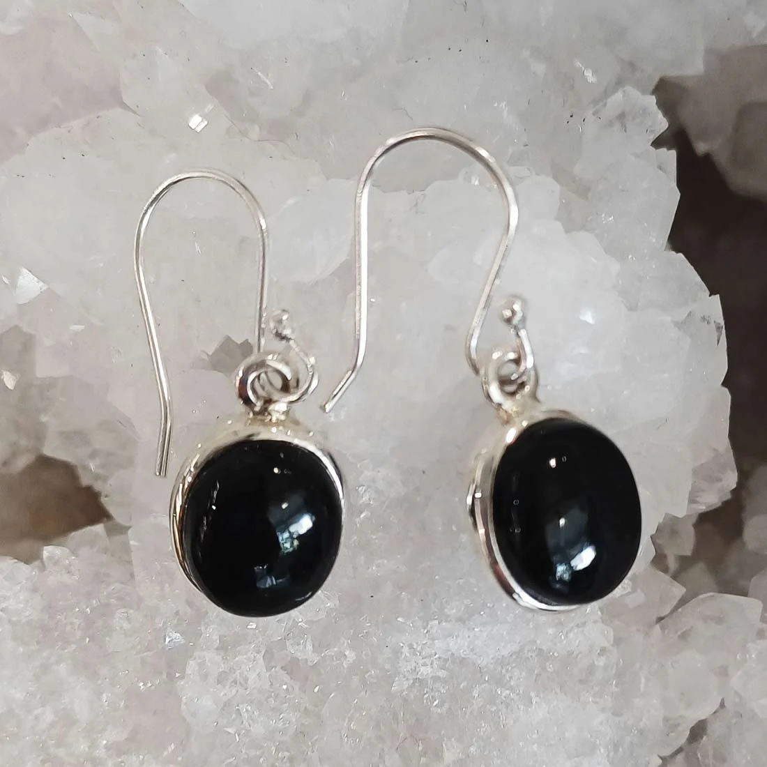 Black Tourmaline Oval Earrings - 925 Sterling Silver