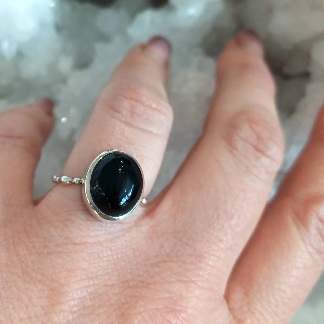 Black Tourmaline Ring - 925 Sterling Silver - S12