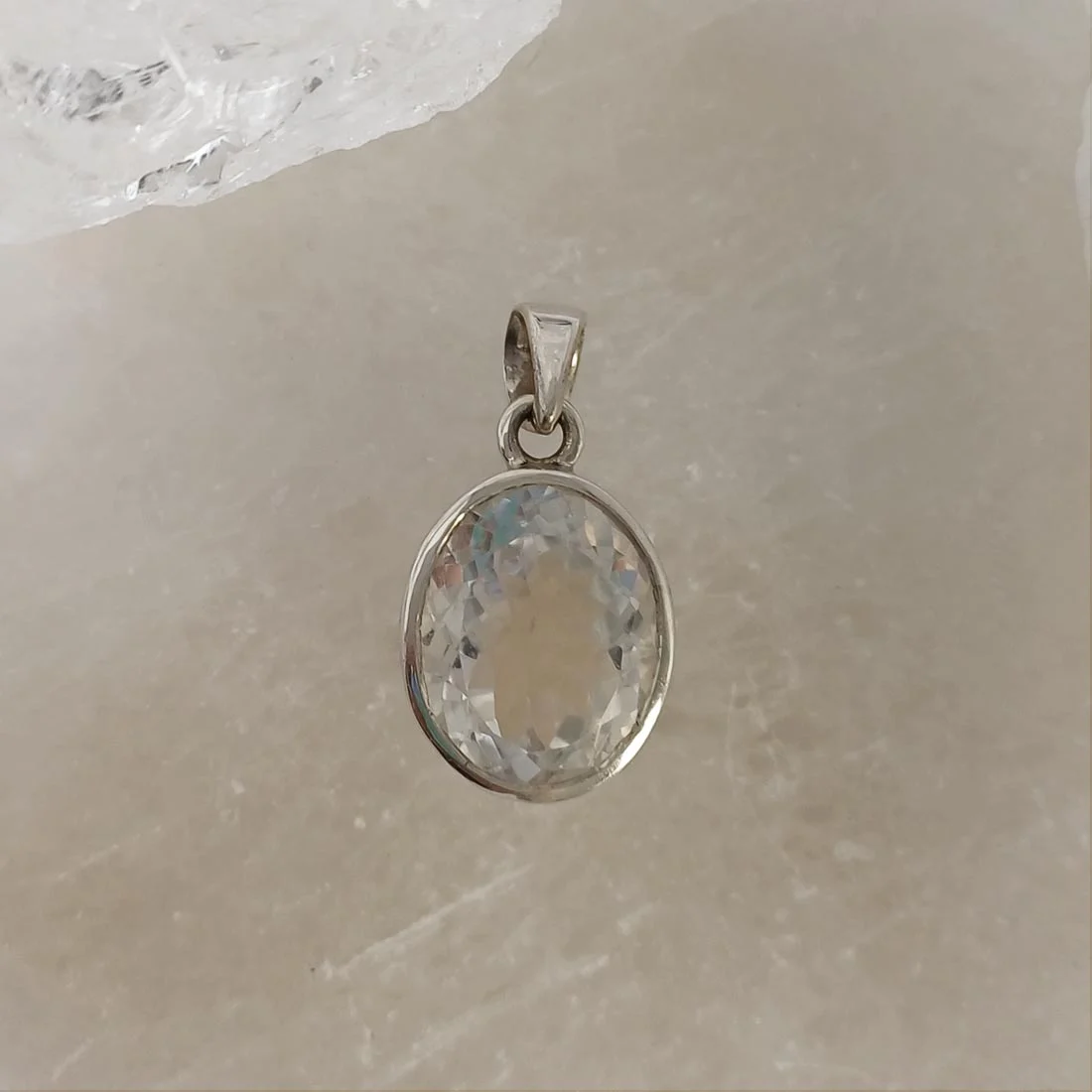Clear Quartz Oval Pendant - 925 sterling silver
