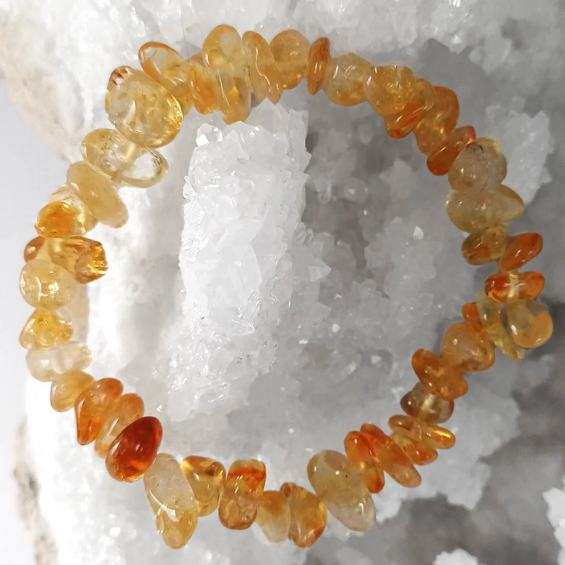 Citrine bracelet with natural tumbled irregular yellow crystal beads on elastic cord