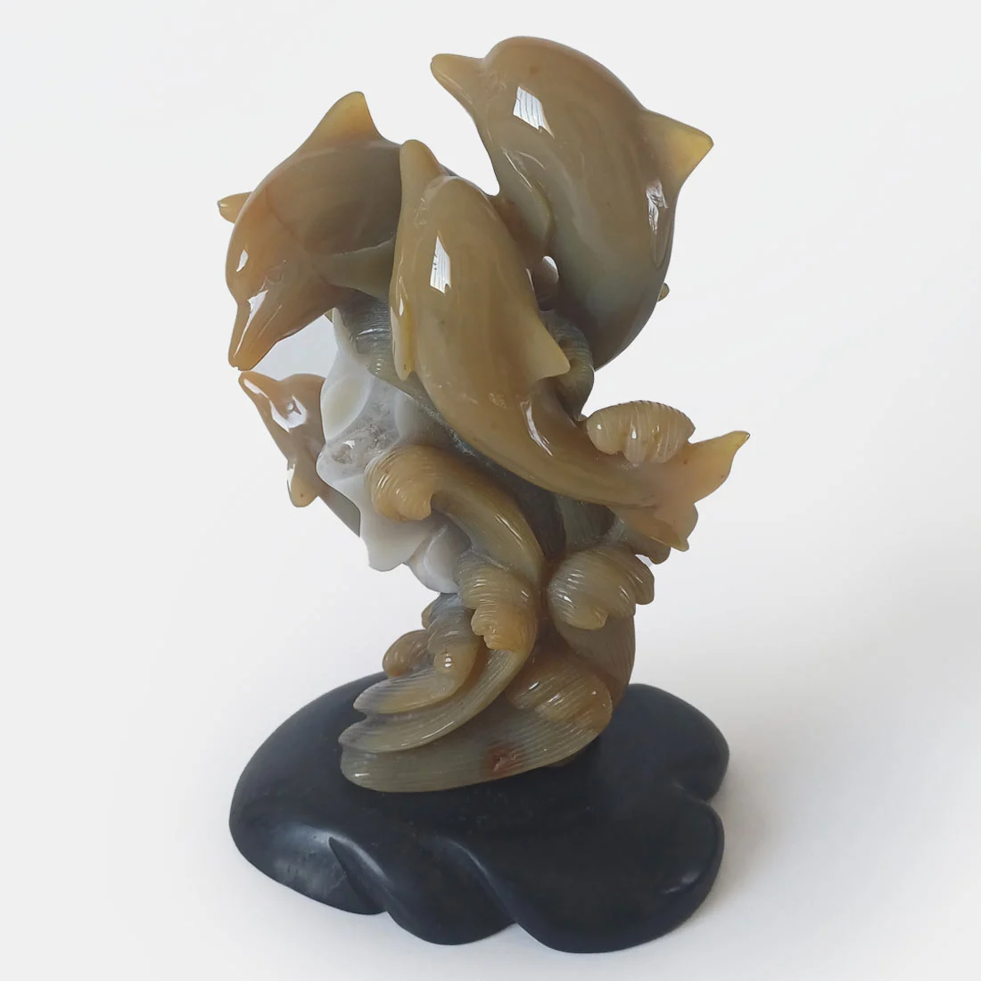 Polished Agate Dolphin Family crystal carving