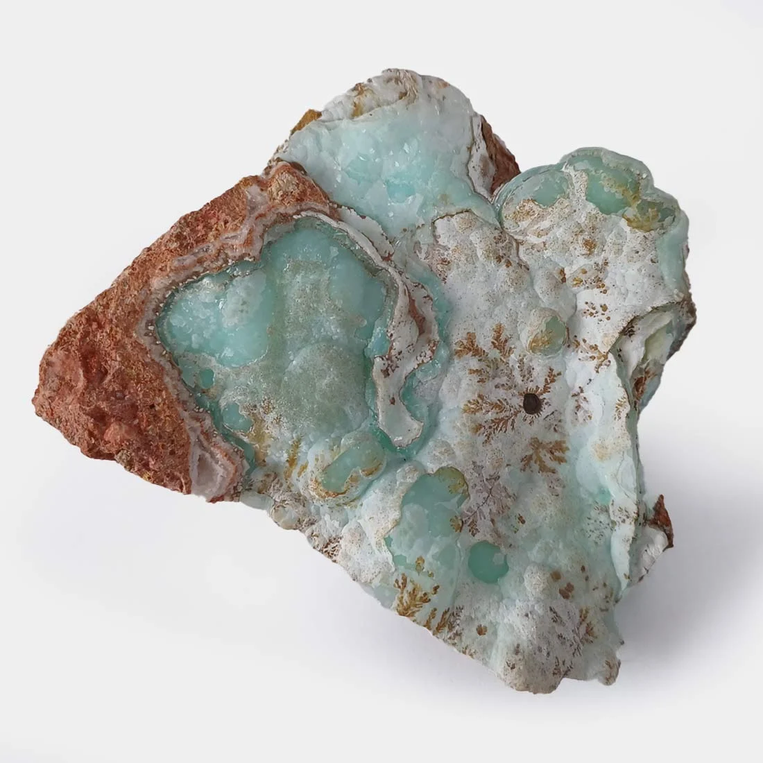 Smithsonite mineral specimen from the Lavrio Mines in Greece with dendritic inclusion and natural carbonate formations