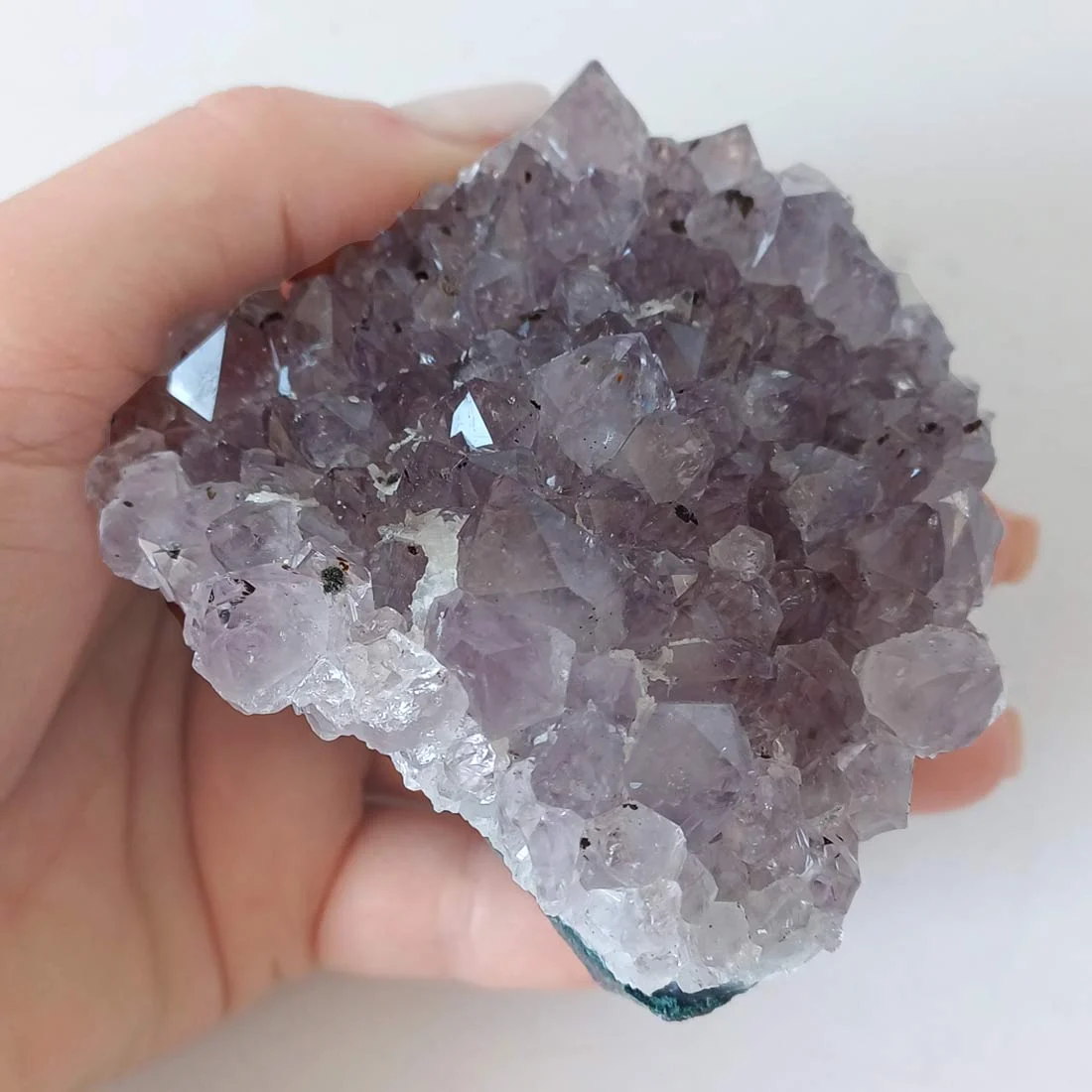 Lavender-toned Amethyst crystal cluster from Brazil with natural quartz points
