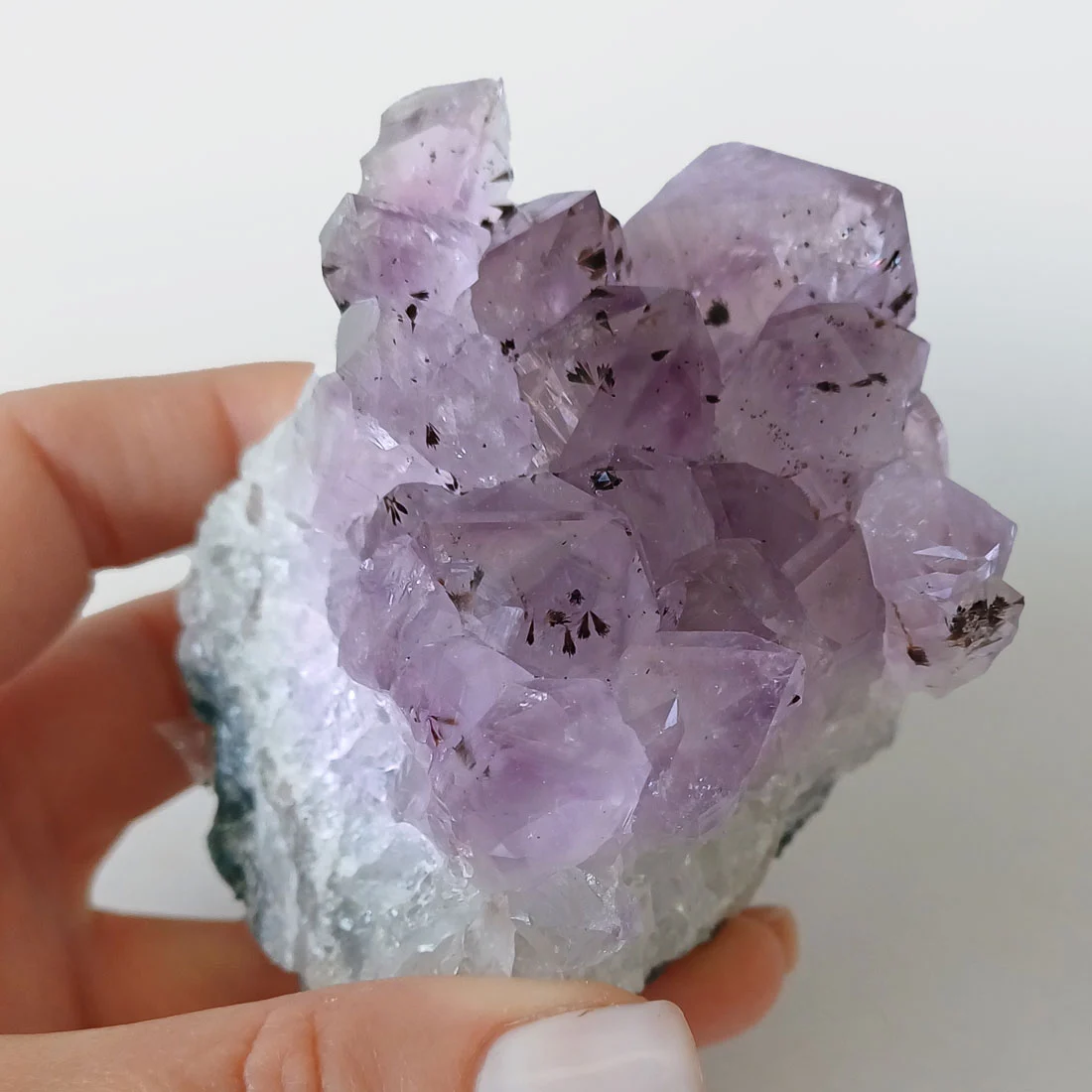 Lavender-toned Amethyst crystal cluster from Brazil with natural quartz points
