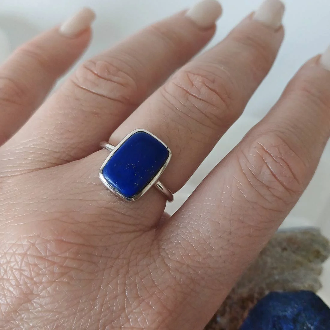 Lapis Lazuli rectangular ring in sterling silver