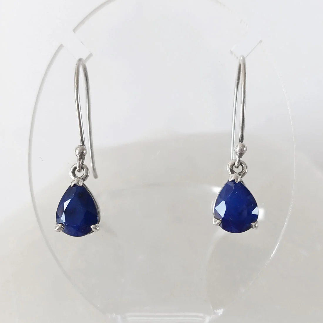 Faceted natural sapphire small drop earrings with sterling silver hooks