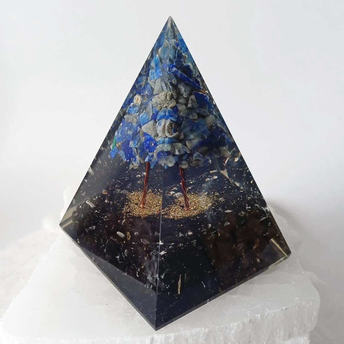 Orgonite pyramid with Lapis Lazuli tree of life
