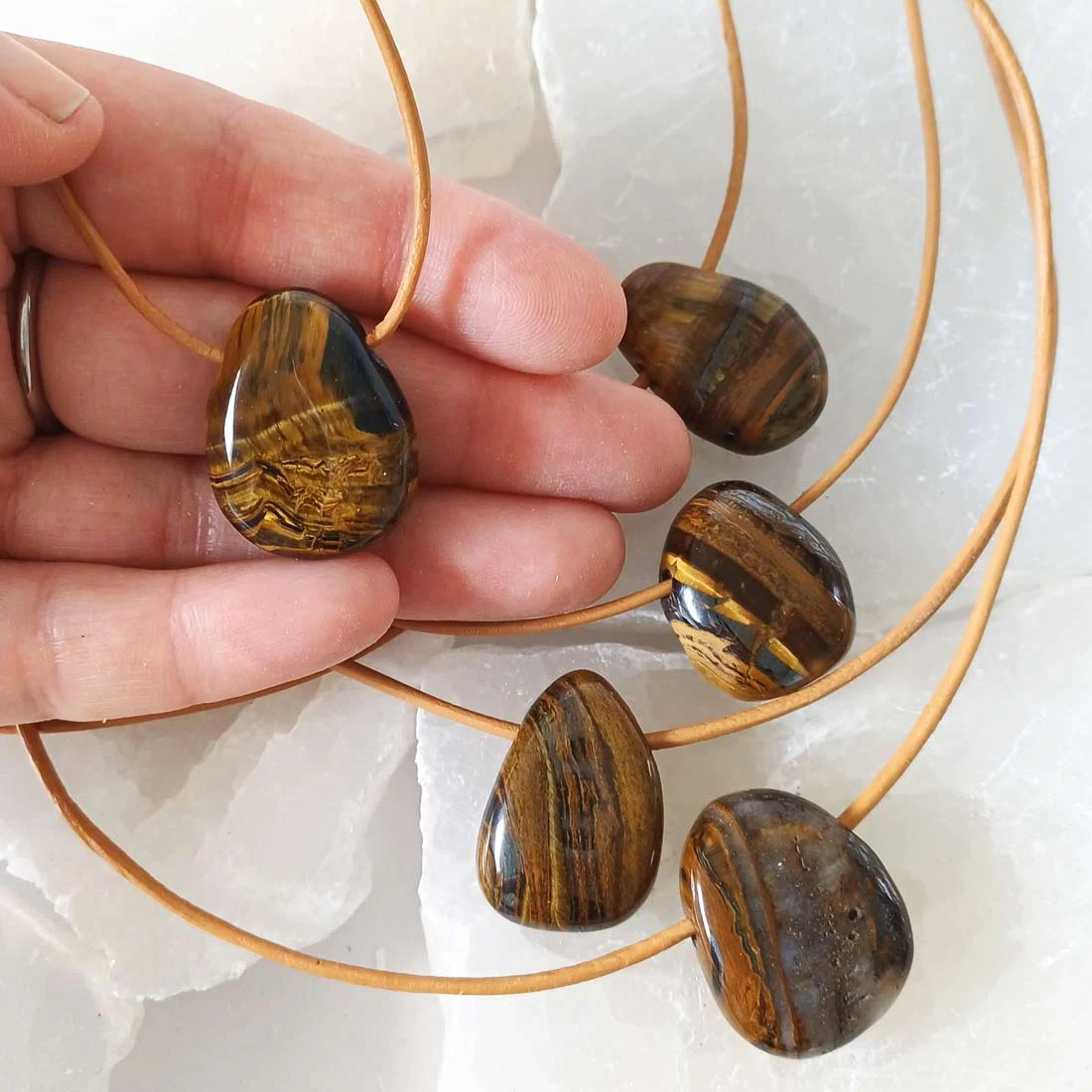 Tiger Eye Tumbled Pendant with Leather Cord